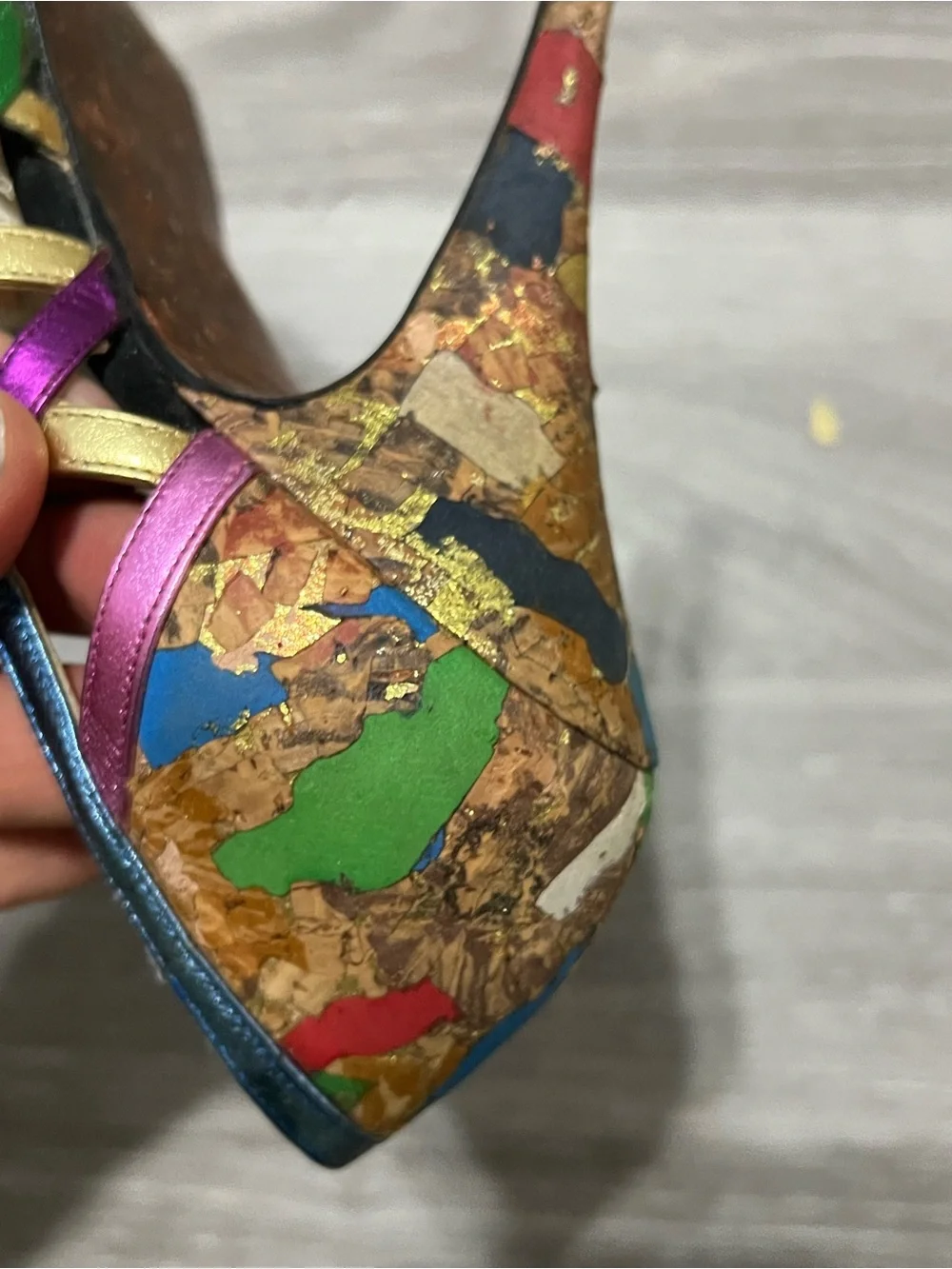 Adora Vintage Metallic Heels Strappy  Cork Mosaic Size 7 M  Colorful Shoes Y2K
